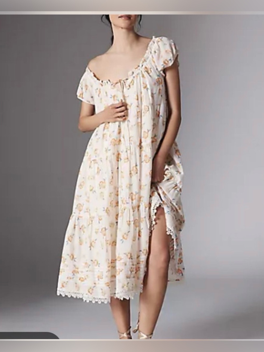 ANTHROPOLOGIE Capped Sleeve Midi Dress With Pockets Size M